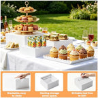 Acrylic Buffet Risers, 4 PCS White Large Food Display Stands for Party Table, Display Risers Cube Box with Hollow Bottom for Dessert Catering Party Supply, Square Scalloped Acrylic Serving Tray for Cupcake - Image 3