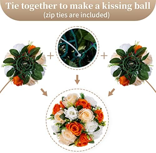Sziqiqi Orange Fake Flowers for Centrepiece, Kissing Silk Roses Ball, 6Pcs - Image 3