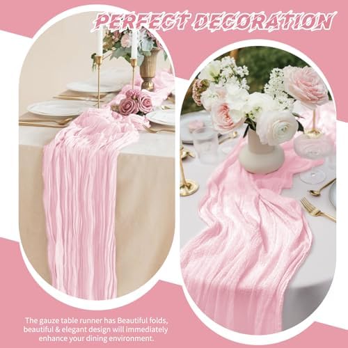 20 Pack Cheesecloth Table Runner - 17x108 Inch Light Pink Boho Gauze Cheese Cloth Table Runners for Baby Bridal Shower Decoration Wedding Party Summer Garden Farmhouse - Image 5