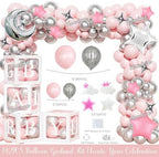 Hombae Twinkle Twinkle Little Star Baby Shower Decorations, Moon and Stars Baby Shower Decorations Backdrop Balloon Glitter Banner Tablecloth Cake Topper Sash for Space Party Supplies Pink Silver - Image 3