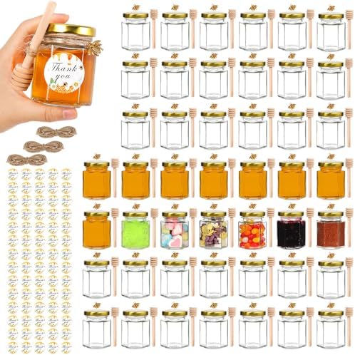 AuroTrends 3oz Mini Honey Jars 48-Pack with Lids & Wooden Dippers by AuroTrendsDirect