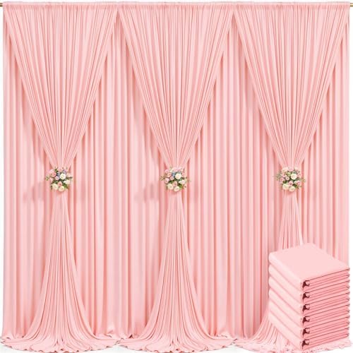 6 Panels Blush Pink Backdrop Curtain for Parties Pink Wrinkle Free 30ft x 10ft Backdrop Drapes for Baby Shower Wedding Birthday Photo Gender Reveal Photography Polyester Fabric Background Decoration by Suppromo