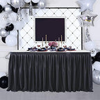 12ft Black Table Skirts for Rectangle Tables Polyester Table Skirt Desk Skirts Ruffle Tablecloth Skirt for Birthday Party Banquet Black Theme Party Wedding Bridal Shower Table Decorations - Image 3