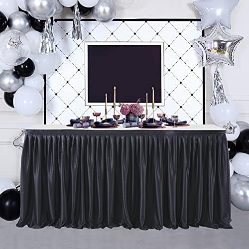 12ft Black Table Skirts for Rectangle Tables Polyester Table Skirt Desk Skirts Ruffle Tablecloth Skirt for Birthday Party Banquet Black Theme Party Wedding Bridal Shower Table Decorations - Image 3