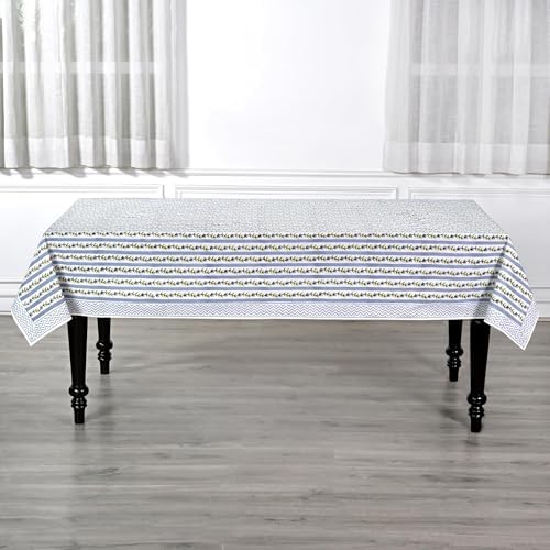 Ridhi Blue Meadow Vine Hand Block Print Cotton Tablecloth 102 x 48 Inch - Image 4