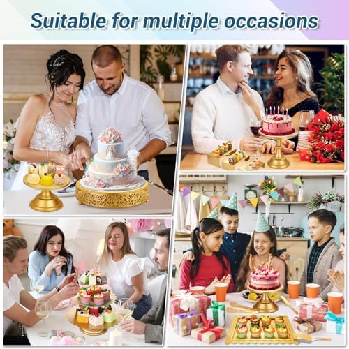 Audab Metal Gold Dessert Table Display Set Including Cake Stands, Cupcake Tower Stand, Dessert Tray, Risers Stands, Cake Cutting Set and Serving Tongs for Wedding, Birthday Party Decor - Image 7