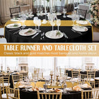 Tudomro 16 Pcs Black and Gold Round Tablecloth and Satin Runner Set - Image 5