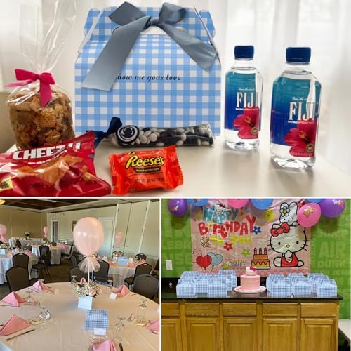 Yiksonyo 100 PCS Paper Treat Boxes, 6.4 x 3.5 x 3.5 inches Blue Gingham Party Favor Boxes for Birthday, Baby Shower, Wedding, and Christmas,Paper Goodies Boxes with Handles for Treats, Candy - Image 7