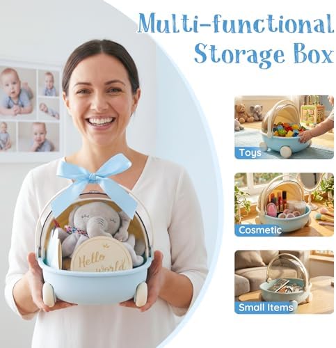 Baby Shower Gifts for Boys 12-in-1 Baby Boy Gift Set for Newborn, Premium Gender Reveal Gifts for New Parents, with Elephant Lovey, 100% Cotton Onesie, Photo Frame & Carriage Storage Case - Image 3