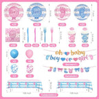 322Pcs Gender Reveal Decorations Kit (Serves 50 Guests) - Girl or Boy Gender Reveal Decorations, Disposable Tableware with Plates & Napkins, Tablecloth, Banner for Baby Shower - Image 2