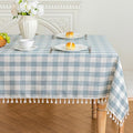 Blue Tablecloth Rectangle, Gingham Cotton Linen Checkered, 55x120 Inch by Moinubone