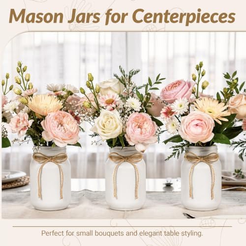 12 PCS 16oz Glass Mason Jars Flower Vases for Centerpieces, White - Image 5
