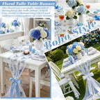 Mindsoft 3 Pcs Blue Hydrangea Floral Table Runner 10ft Gauze Embroidery Hydrangea Tulle Lace Summer Table Runner for Wedding Bridal Baby Shower Holiday Dining Decor DIY - Image 5