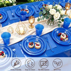100 Guests Blue Plastic Plates and Napkins Party Supplies for Birthday - Image 4
