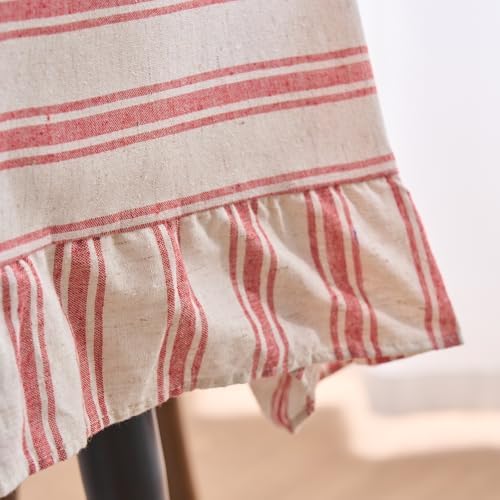 vctops Farmhouse Red Stripe Ruffle Table Cloth, Boho Cotton Linen Tablecloth, Washable Table Cover for Rectangle Table Baby Shower Kitchen Party Wedding Decor (Red A,70"x102") - Image 6