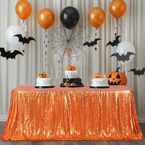 Poise3EHome Orange Sequin Tablecloth 60×120 Inch Rectangle Sequin Fabric Table Cloth for Halloween Birthday Party Wedding Christmas Holiday Cake Table Decoration - Image 7