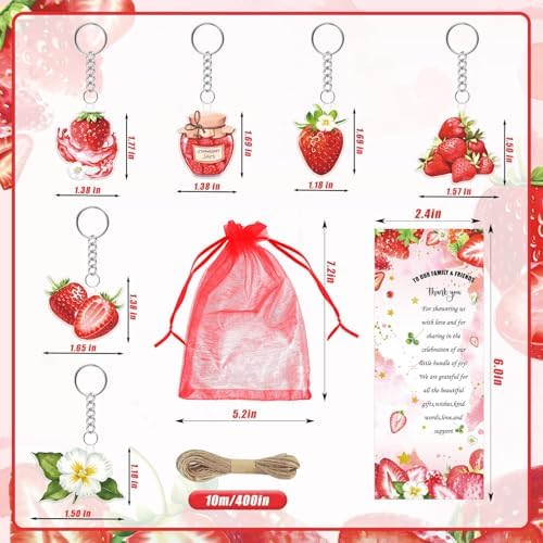 289 Pieces Strawberry Baby Shower Favors for Guest Berry Sweet Baby Ballpoint Pens and Keychains Gifts for Girls Bulk Retractable Pens Gender Reveal Thank You Cards Souvenirs Prizes - Image 3