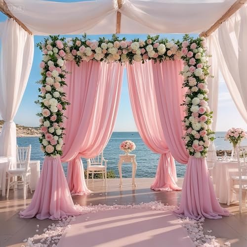 20ft x 10ft Wrinkle Free Pink Backdrop Curtains for Parties, Polyester Baby Pink Backdrop Drapes 4 Panels 5x10ft for Wedding Girl Birthday Party Photography Background by Nobed+HHT