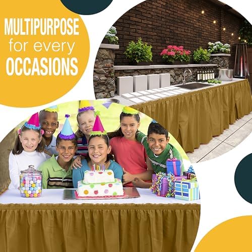 Exquisite Gold Table Skirt 24 Pack - Disposable Plastic Table Skirts for Rectangle Tables 6ft 8ft & Round Tables - 29in x 14ft Self-Adhesive Strip - Birthday Wedding Gender Reveal Decor - Image 5