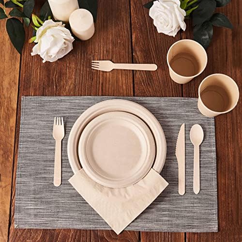 FULING 350Pcs Biodegradable Dinnerware Set - Disposable Dinner Plates, Wooden Cutlery, Napkins - Plant-Based Material, Microwave & Freezer Safe - Image 2