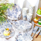 Newtay 250 Pcs Blue Gold Floral Disposable Paper Plate Napkins - Image 3