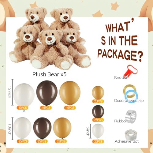 Bear Baby Shower Decorations, 185 Balloon Kit,Brown, Nude, White - Image 3