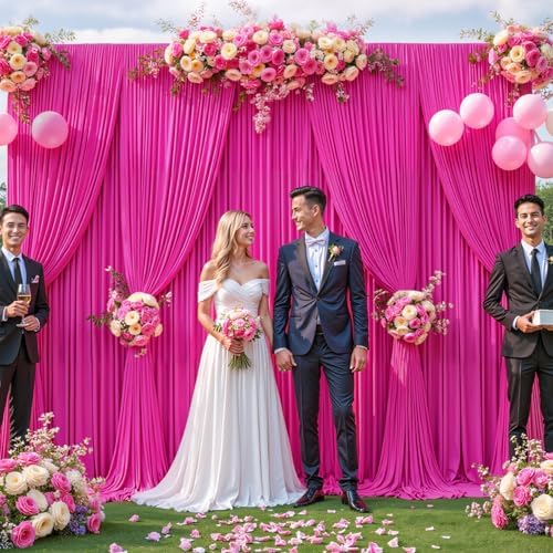 50ft x 12ft Hot Pink Backdrop Curtains Wrinkle Free Backdrop Curtain for Wedding Parties Pink Fabric Backdrops Drapes Back Drop Cloth Bridal Shower Stage Curtains Wedding Decorations for Reception - Image 3