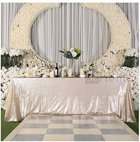 Poise3EHome Champagne Sequin Tablecloth 90×132 Inch Rectangle Sparkly Fabric Table Cloth for Birthday Wedding Party Christmas Holiday Baby Shower Decoration by Poise3EHome