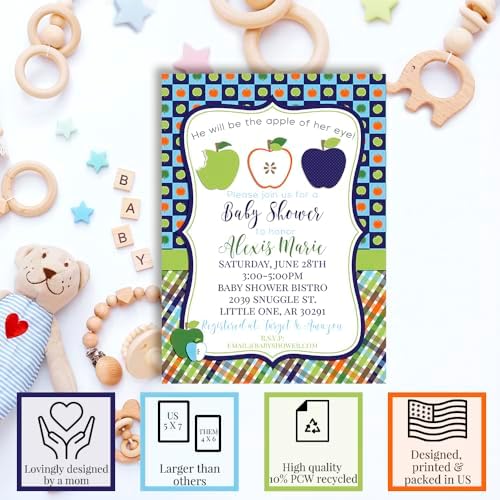 Amanda Creation Custom Baby Shower Invites Apple Baby Shower Invitation 20 5x7 Custom Personalized Apple Themed Invites With Envelopes - Image 2