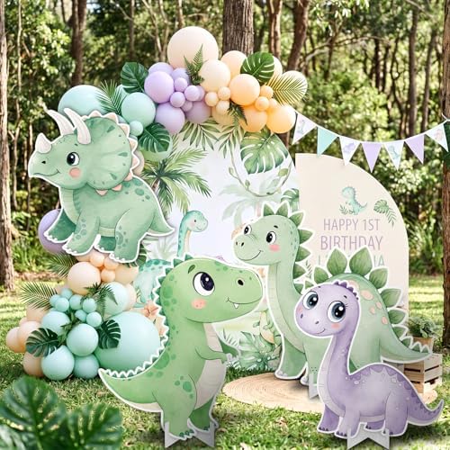 Honoson 4 Pcs 23" x 24" Large Dinosaur Cardboard Cutouts, Baby Shower Dino Birthday Party Decoration Backdrop Standup Yard Signs for Cute Dinosaur Photo Booth Props Party Supplies by Honoson