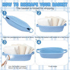 Blue 12 Set Small Woven Gift Basket with Gift Bags Ribbons Empty Gifts Baskets Woven Rope Storage Basket with Handles for Birthday Baby Shower Nursery Toy Organizer 9.1"x 5.1" x 2.8" - Image 4