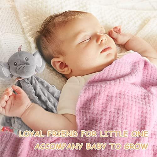 Baby Shower Gifts, Baby Girl Gifts Set Newborn Blanket Elephant Lovey Baby Security Blanket Wooden Rattle Toy, Funny Bibs Socks & Greeting Card, New Girls Baby Gift Basket Essentials - Image 2