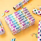 WRAPAHOLIC 30 Inch Birthday Wrapping Paper Roll - Colorful Foil Happy Bday Design for Birthday, Wedding, Baby Shower - 4 Rolls - 30 inch x 120 inch Per Roll - Image 5