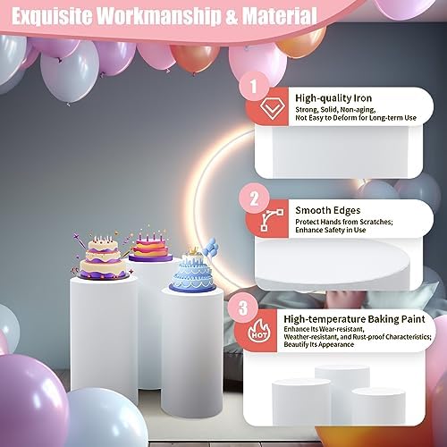 3pcs White Round Cylinder Pedestal Stands, Round Display Plinth Pillar Set, Lightweight Metal Round Columns for Party Birthday Wedding Props Baby Shower Event Decoration - Image 5