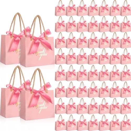 Colarr 60 Pcs Small Thank You Gift Bags with Handles,Dusty Rose Pink Ribbon by Colarr