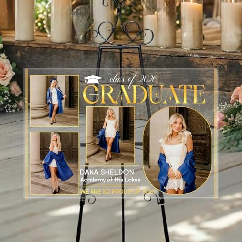 Personalized Clear Graduation Yard Sign with Photos – Elegant Acrylic Senior Graduation Welcome Sign for Class of 2026 Party Decorations, Outdoor Lawn Decor, Luxury Gold Multi Photo Design - Image 3