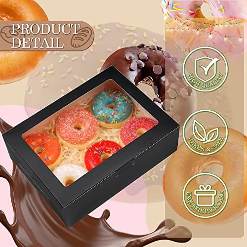 KPOSIYA 65 PCS 8x6x2.5 Inch Cookie Boxes with Window Black Bakery Boxes Pastry Boxes for Gift Giving, Treat, Dessert, Cupcakes, Chocolate, Strawberries, Donuts, Muffins (5 Style Windows) - Image 3