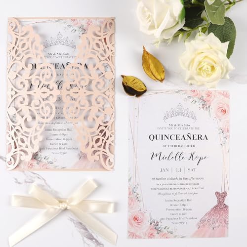 50pcs Blush Pink Wedding Invitations With Envelopes and Rsvp Cards - Image 3