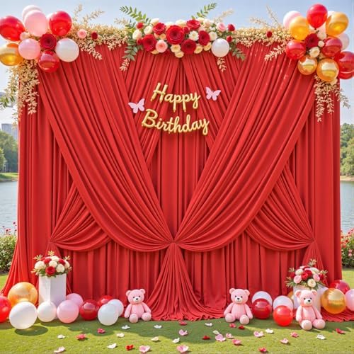 Red Backdrop Curtain for Parties Wedding Wrinkle Free Red Photo Curtains Backdrop Drapes Fabric Decoration for Birthday Party Baby Shower Christmas 5ft x 7ft,2 Panels - Image 2