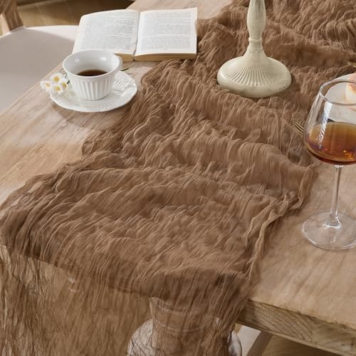 12 Pack Coffee Brown Cheesecloth Table Runners, 120 Inch 10Ft Gauze Table Runner for Wedding Birthday Party Baby Shower Home Decorations - Image 2