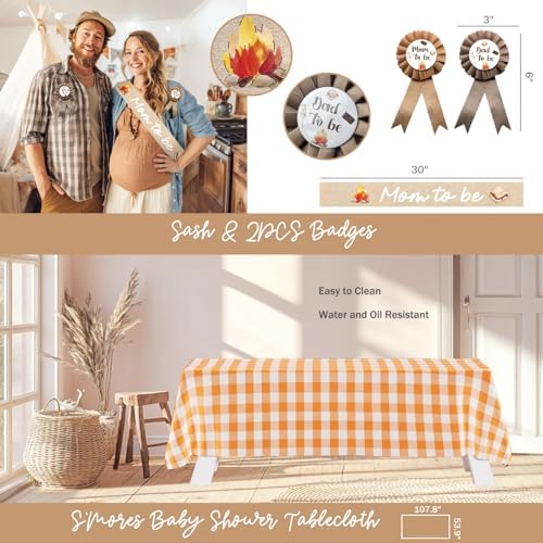 Hombae S’Mores Baby Shower Decorations, 140 Pcs Camping Baby Shower Party Supplies with Backdrop, Balloon Garland, Cake Topper, Sash for Camping Theme Party Decorations - Image 5