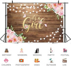 12x6ft Baby Shower Backdrop It's a Girl Photography Background Pink Floral Butterfly Green Leaves Rustic Wooden Board Girls Birthday Party Banner Decorations Newborn Parties Photo Booth Prop - Image 3