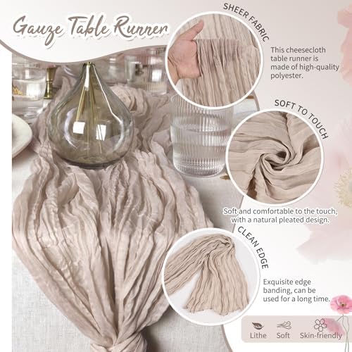 18 Pack Rosy Brown Cheesecloth Table Runner 17x108 Inches Boho Home Decor - Image 3