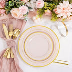 GATHER 350PCS Pink Plastic Plates with Gold Rim for Wedding Baby Shower - Image 4