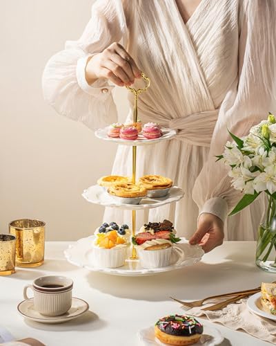 3 Tier Cupcake Stand, Ceramic Tiered Serving Stand - Image 4