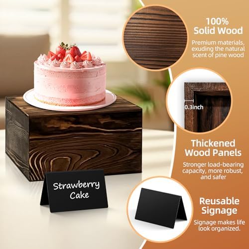 6 Pcs Buffet Risers and stands with Food Signs, Food Risers for Buffet Table, Rustic Wood Cake Stand, Wood Risers Display Stands for Decor, Party, Birthday, Wedding, Baby Shower - Image 3