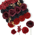 TINGE TIME 23pcs Gothic Black Red Artificial Flowers Combo, Rose by TINGETIME