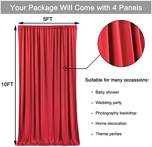 10 ft x 20 ft Wrinkle Free Red Backdrop Curtain for Parties, Polyester Photography Backdrop Drapes for Birthday Party Baby Shower, Thick Background Curtain for Backdrop Stand, 4 Panels 5 ft x 10 ft - Image 5