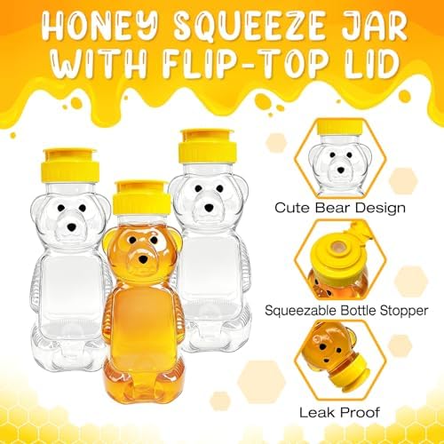 36 Pcs Honey Bear Bottle, 8oz Plastic Honey Squeeze Bottle Honeybear - Image 3