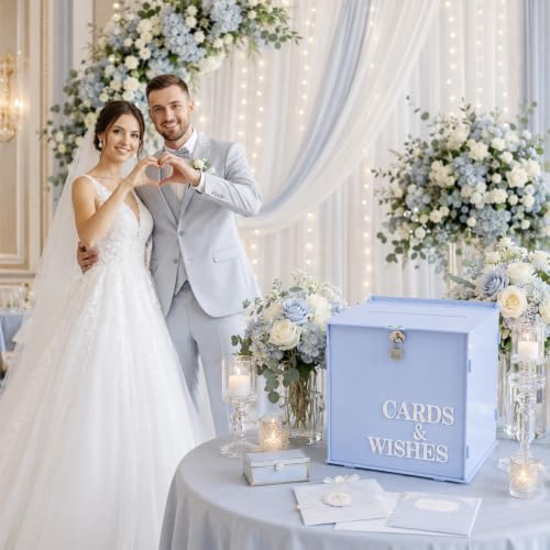 AerWo Light Blue Wedding Card Box, Acrylic Card Box for Wedding Decor - Image 6